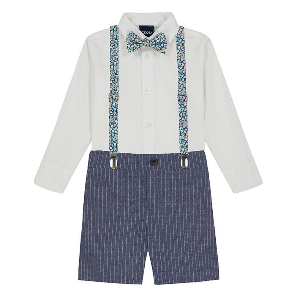 Izod 12M 4 Piece White and Blue Suspenders Matching Set Toddler